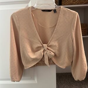 Vero Moda Light Beige Tie-Front Crop Top